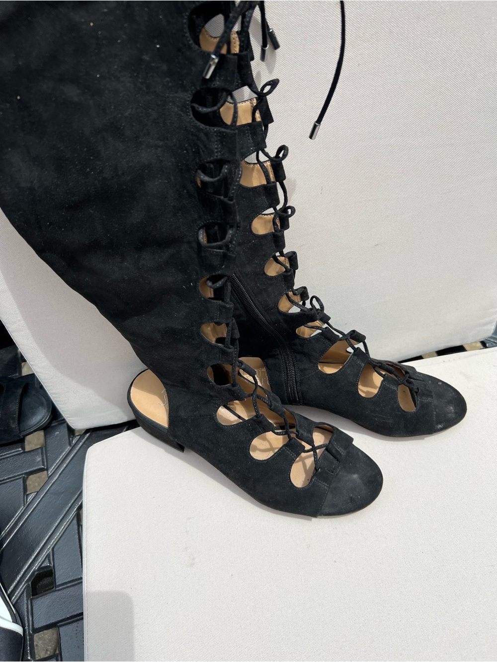 Franco Sarto Black Lace-Up Knee-High Gladiator Boots